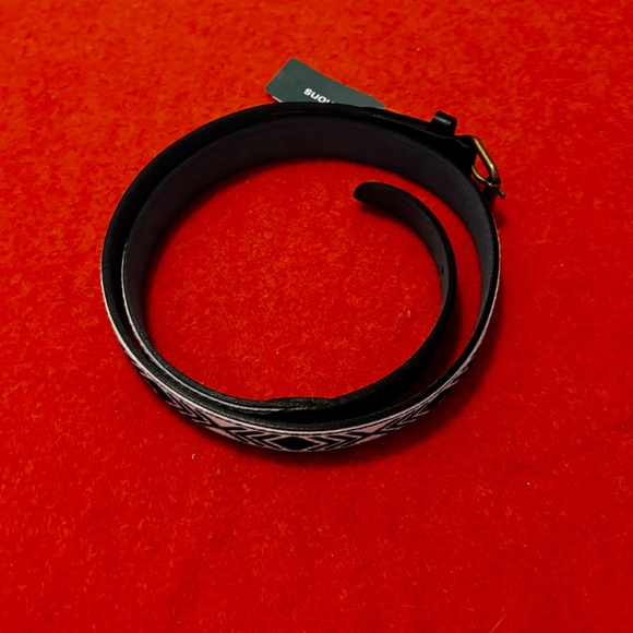 Scotch & Soda unisex black and white Western embroidery leather belt NWT - Picture 2 of 8